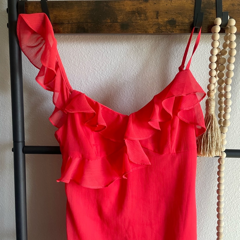Coral Pink Ruffle Dress XS